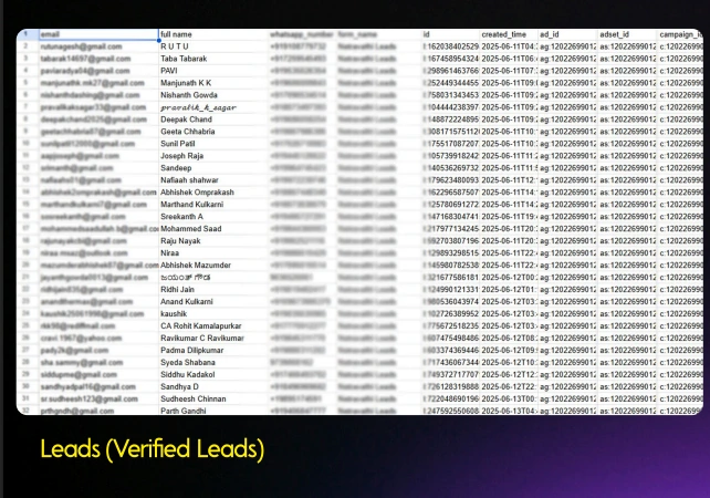 Meta Ads Manager verified leads sheet