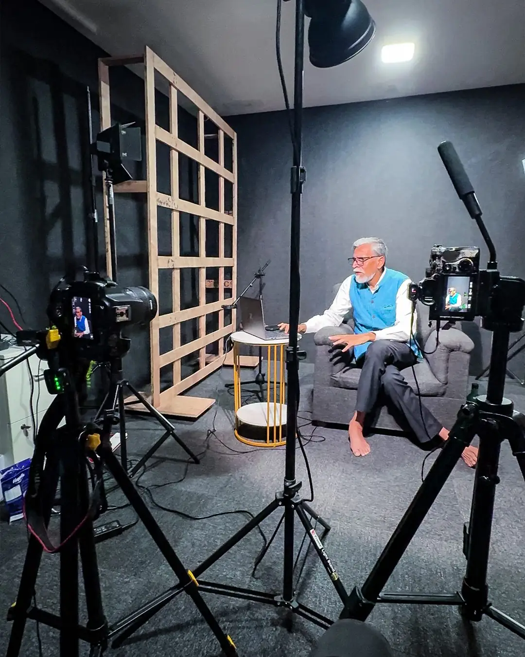 Content shoot setup around an armchair